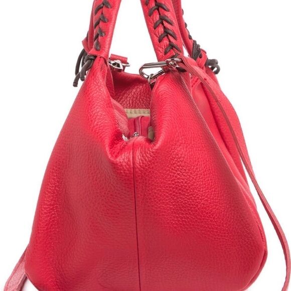 GIULIA Massari top handle bag pebbled red leather removable shoulder strap - Picture 3 of 12